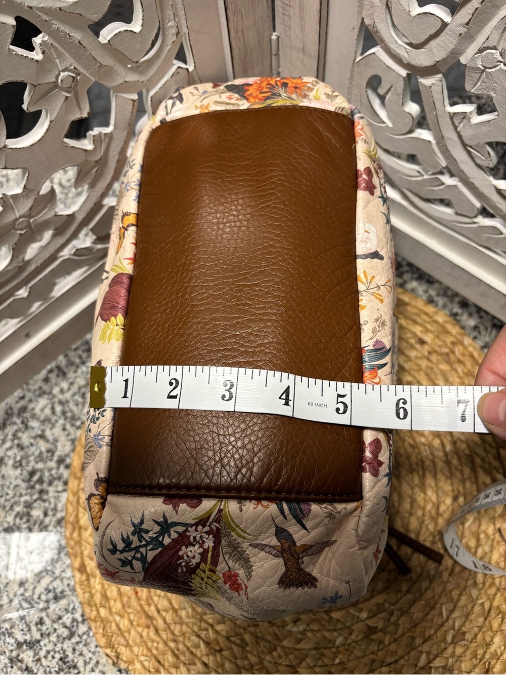Bueno Floral Quilted Shoulder Bag in Cream and Brown - Picture 9 of 14